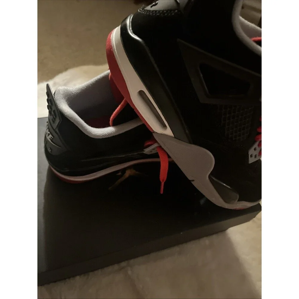 Air Jordan 4 Retro OG Bred 5Y Youth – Black Red GS Sneakers 408452-060 - Picture 4 of 8
